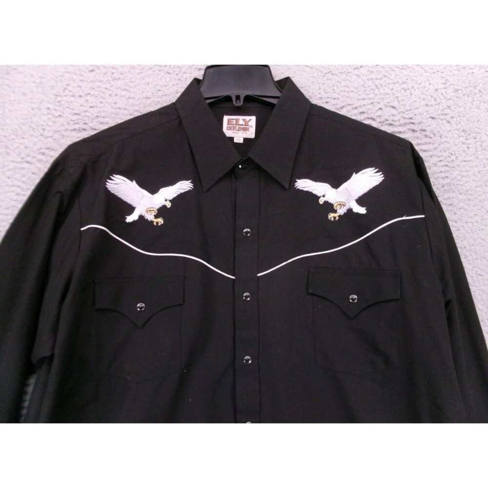 Ely Cattleman Western Shirt M Cowboy Embroidered Eagle Snap Button Long Sleeve